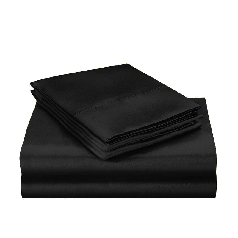 DreamZ Silky Satin Quilt Cover Set Bedspread Pillowcases Summer Super King Black Payday Deals