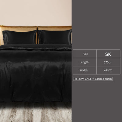 DreamZ Silky Satin Quilt Cover Set Bedspread Pillowcases Summer Super King Black Payday Deals