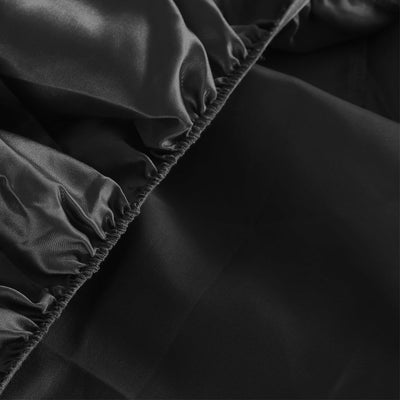 DreamZ Silky Satin Sheets Fitted Flat Bed Sheet Pillowcases Summer Double Black Payday Deals
