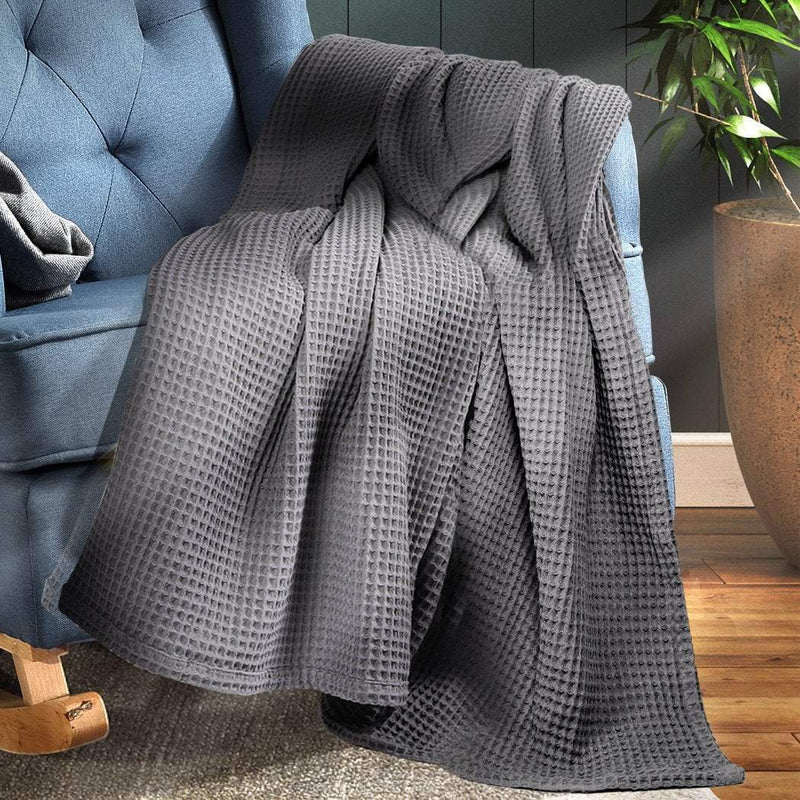 DreamZ Throw Blanket Cotton Waffle Blankets Soft Warm Large Sofa Bed Rugs King Payday Deals