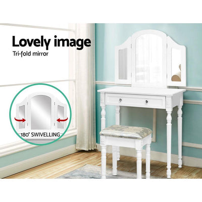 Artiss Dressing Table Stool Mirror White Mirrors Tables Jewellery Cabinet Box Payday Deals