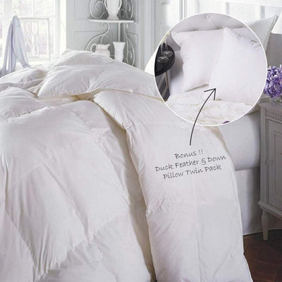 Duck Feather & Down Quilt 500GSM + Duck Feather and Down Pillows 2 Pack Combo King White Payday Deals