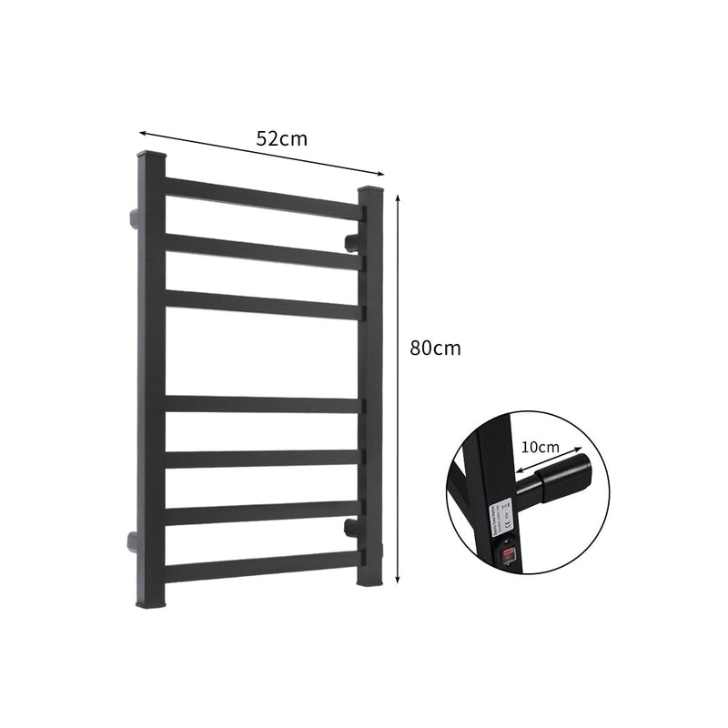 Dutxa Heated Towel Rail Rack Bathroom Electric Rails 7 Bars 130W  Warmer Black Payday Deals