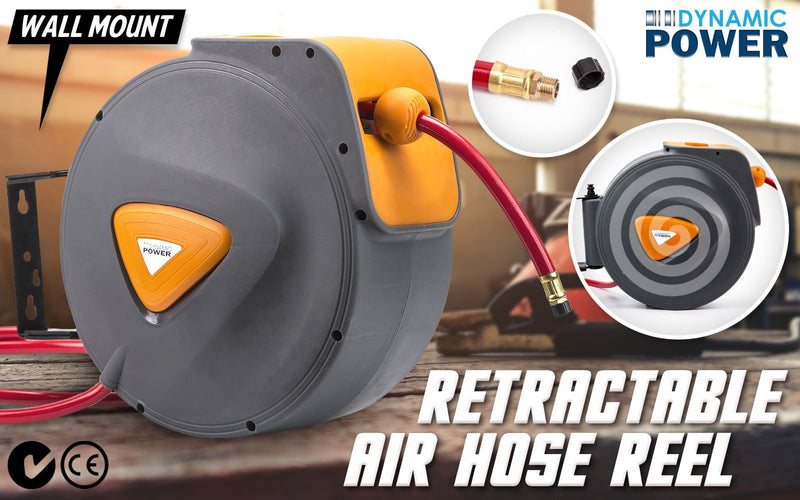Dynamic Power Air Hose Retractable Reel Auto Rewind Heavy Duty Wall Mounted 20m Payday Deals