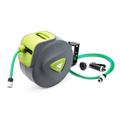 Dynamic Power Garden Water Hose 30M Retractable Rewind Reel Wall Mounted Payday Deals