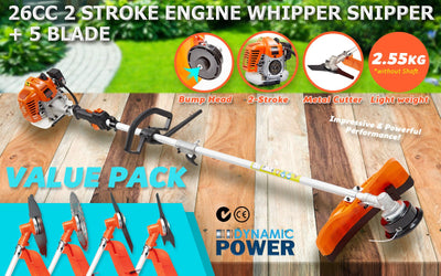 Dynamic Power Garden Whipper Snipper Brush Cutter 26cc + 4 Blades Payday Deals