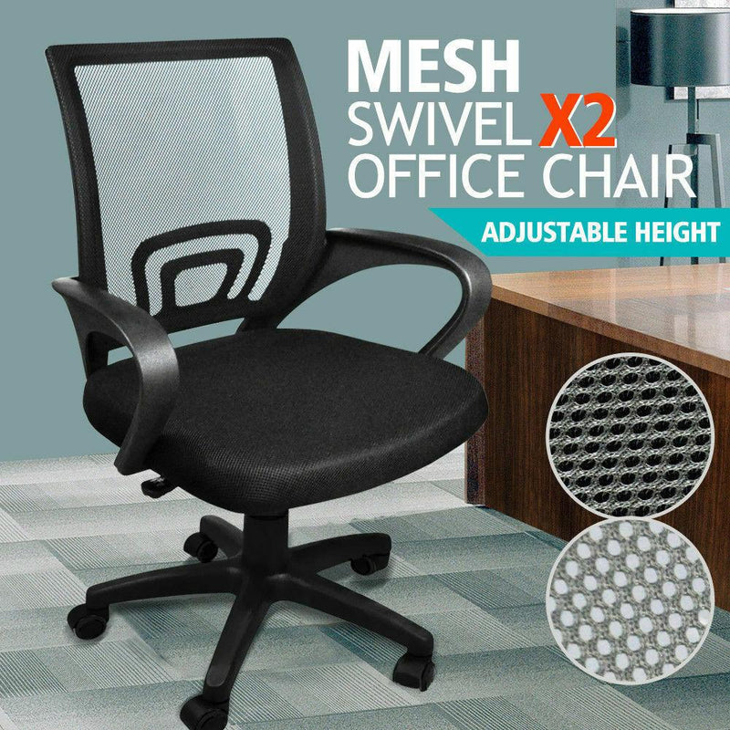 2 x Ergonomic Mesh Computer Home Office Desk Midback Task Black Adjustable Chair - Payday Deals
