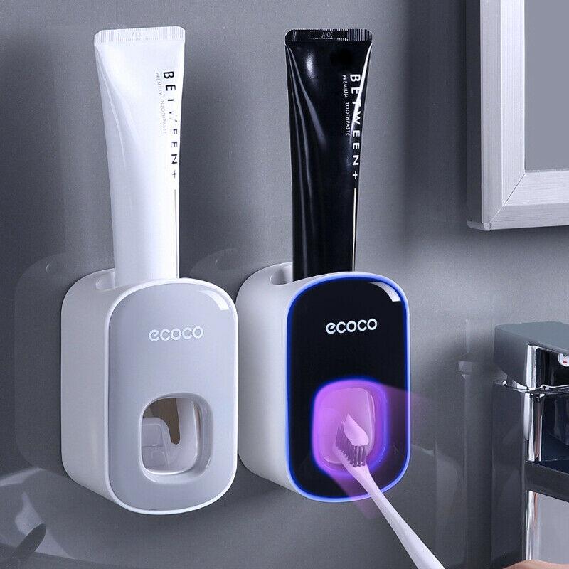 Ecoco Wall mount auto ands Free Toothpaste Dispenser Automatic Toothpaste Squeezer Bathroom Toothpaste Holder Black Payday Deals