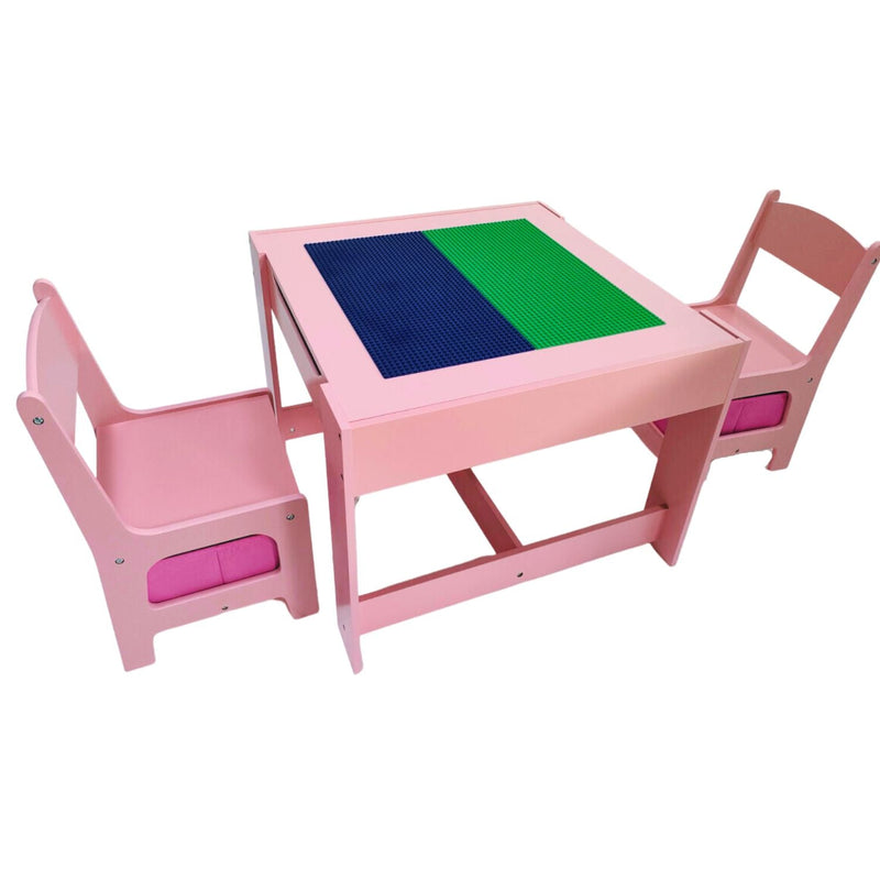 EKKIO 3PCS Kids Table with Lego Baseplate and Chairs Set with Black Chalkboard (Pink) EK-KTCS-105-RHH Payday Deals