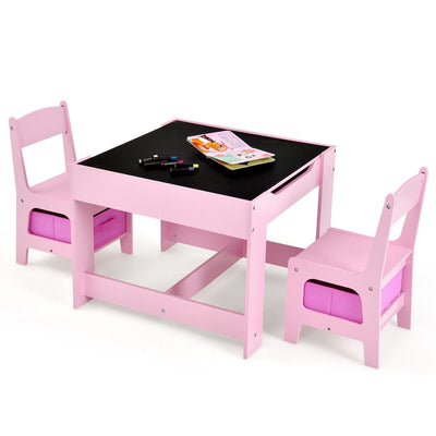 EKKIO 3PCS Kids Table with Lego Baseplate and Chairs Set with Black Chalkboard (Pink) EK-KTCS-105-RHH Payday Deals