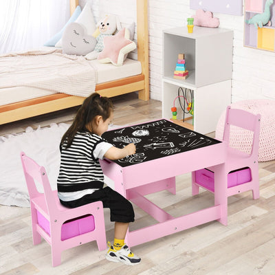 EKKIO 3PCS Kids Table with Lego Baseplate and Chairs Set with Black Chalkboard (Pink) EK-KTCS-105-RHH Payday Deals