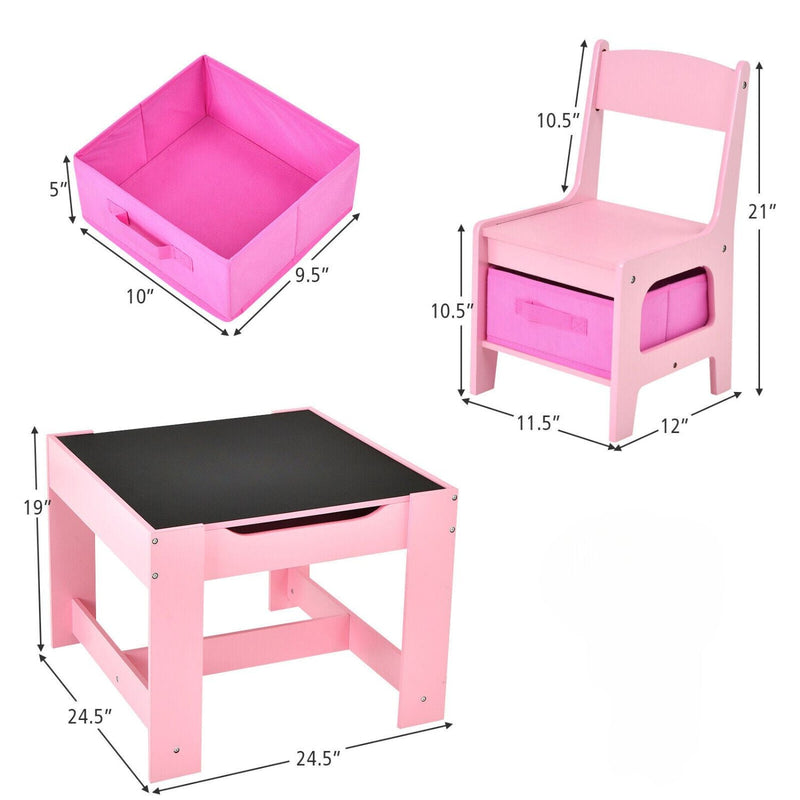 EKKIO 3PCS Kids Table with Lego Baseplate and Chairs Set with Black Chalkboard (Pink) EK-KTCS-105-RHH Payday Deals