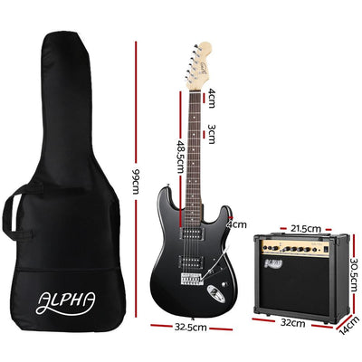 Alpha Electric Guitar And AMP Music String Instrument Rock Black Carry Bag Steel String Payday Deals