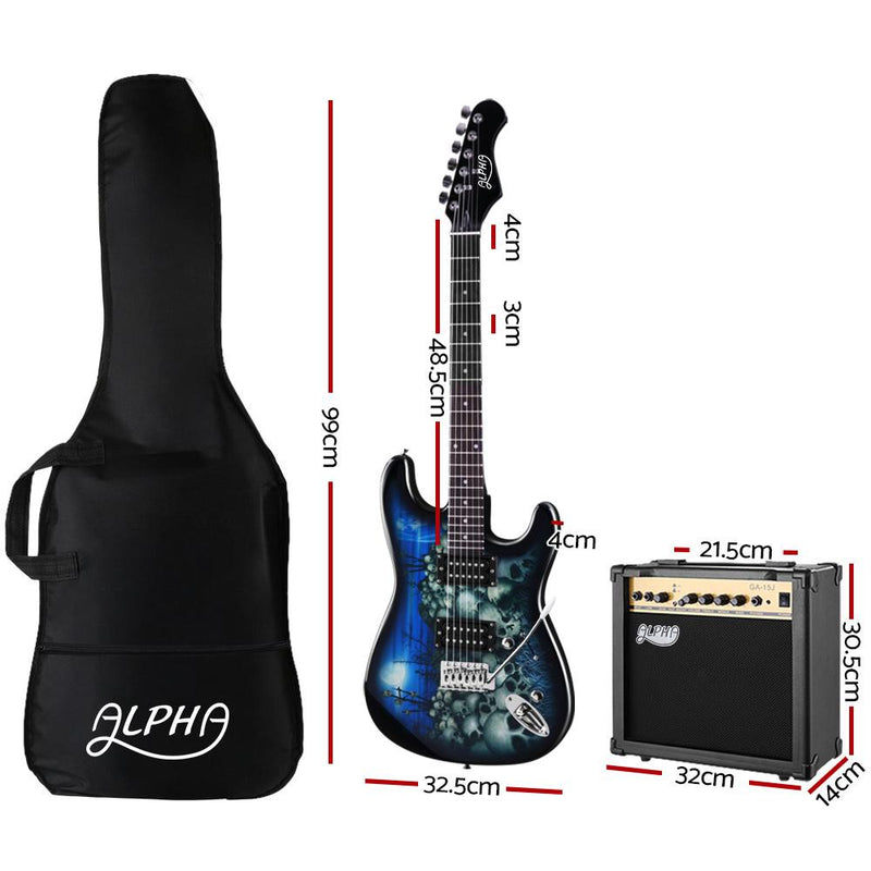 Alpha Electric Guitar And AMP Music String Instrument Rock Blue Carry Bag Steel String Payday Deals