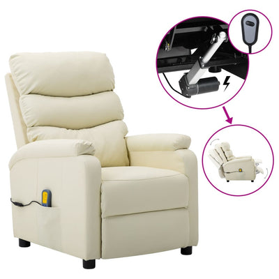 Electric Massage Reclining Chair Cream Faux Leather