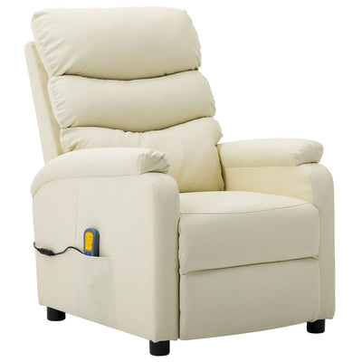 Electric Massage Reclining Chair Cream Faux Leather Payday Deals