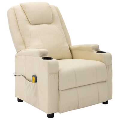 Electric Massage Reclining Chair Cream White Faux Leather Payday Deals