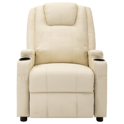 Electric Massage Reclining Chair Cream White Faux Leather Payday Deals