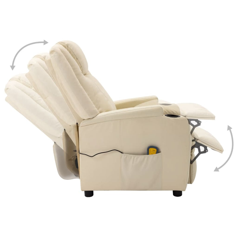 Electric Massage Reclining Chair Cream White Faux Leather Payday Deals