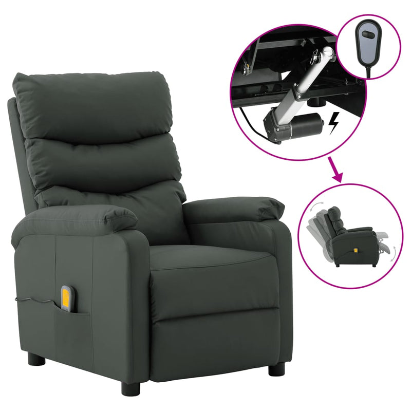 Electric Massage Reclining Chair Grey Faux Leather Payday Deals