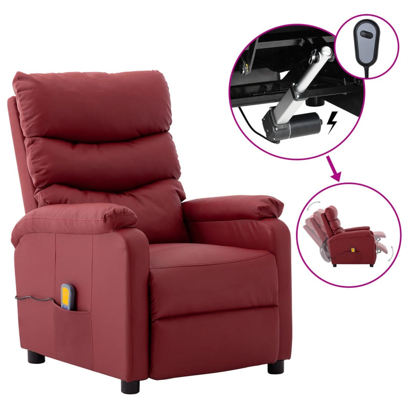 Electric Massage Reclining Chair Wine Red Faux Leather Payday Deals