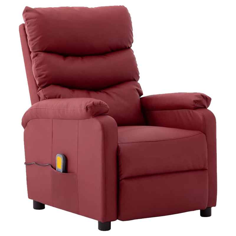 Electric Massage Reclining Chair Wine Red Faux Leather Payday Deals