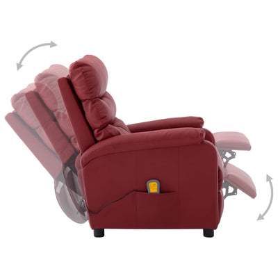 Electric Massage Reclining Chair Wine Red Faux Leather Payday Deals