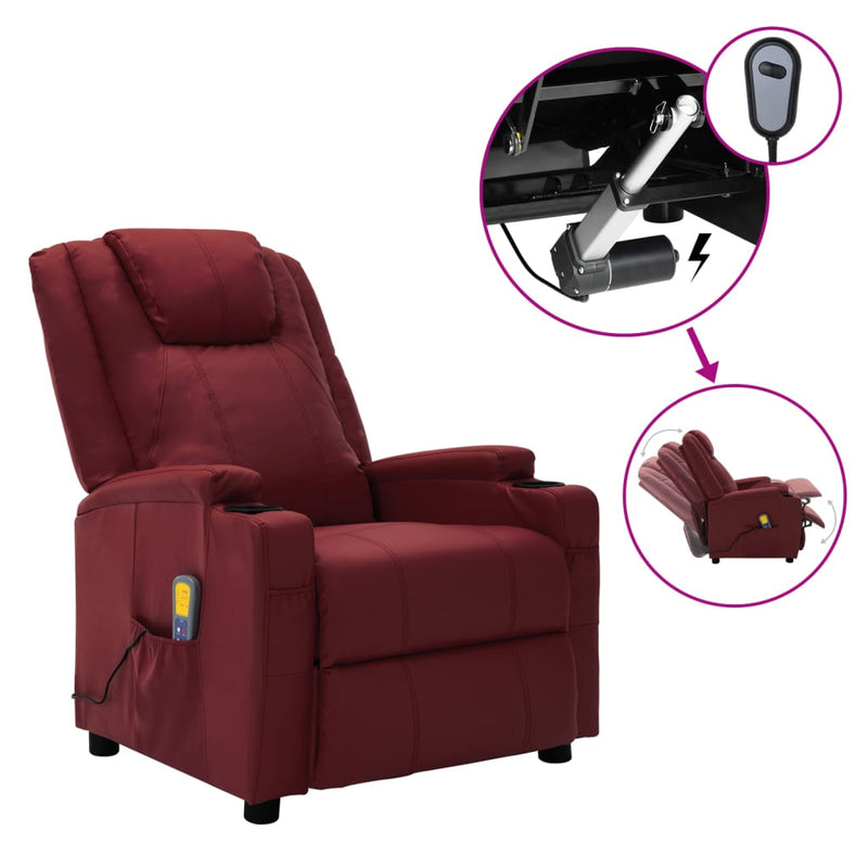 Electric Massage Reclining Chair Wine Red Faux Leather Payday Deals