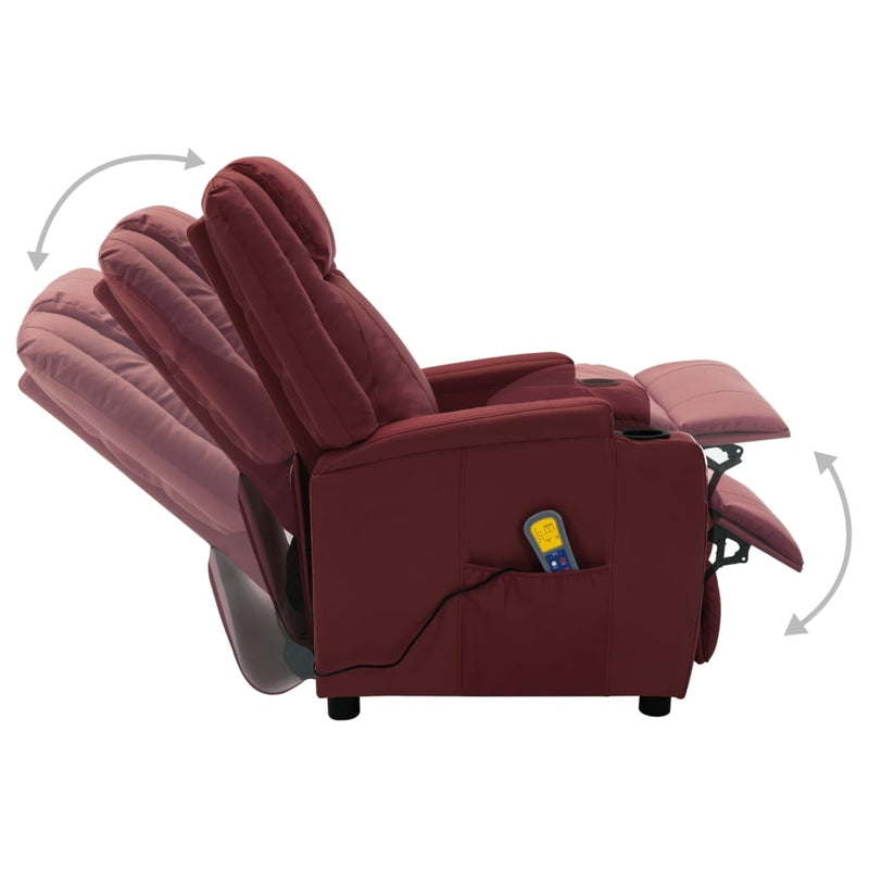 Electric Massage Reclining Chair Wine Red Faux Leather Payday Deals