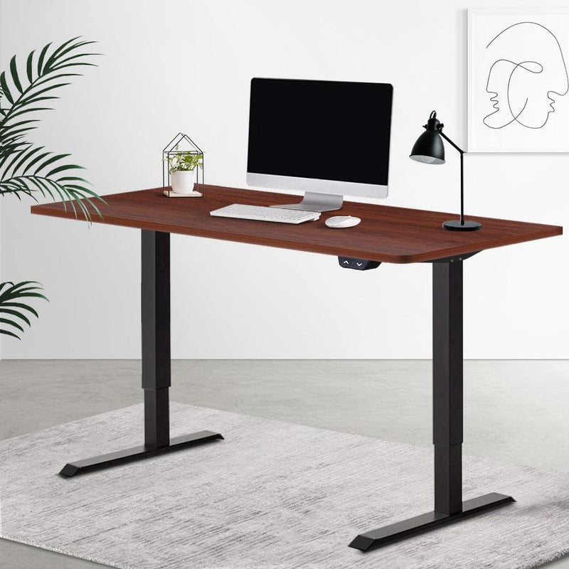 Electric Motorised Height Adjustable Standing Desk - Black Frame with 140cm Walnut Top Payday Deals
