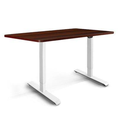 Artiss Standing Desk Adjustable Height Desk Electric Motorised White Frame Walnut Desk Top 140cm