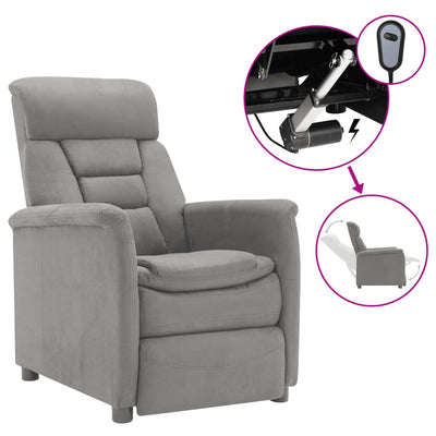 Electric Recliner Light Grey Faux Suede Leather Payday Deals