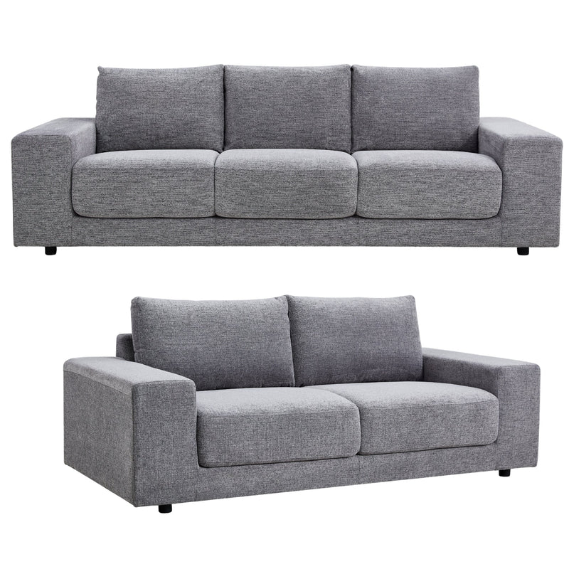 Eliana 4 + 3 Seater Sofa Fabric Uplholstered Lounge Couch - Fog Payday Deals