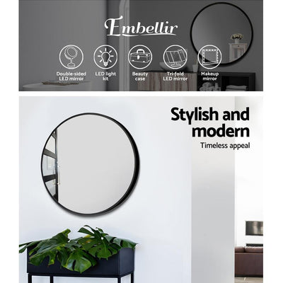 Embellir Round Wall Mirror 50cm Makeup Bathroom Mirror Frameless Payday Deals