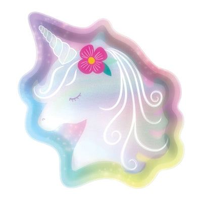 Enchanted Unicorn Iridescent Foil Shaped Paper Plates 8 Pack