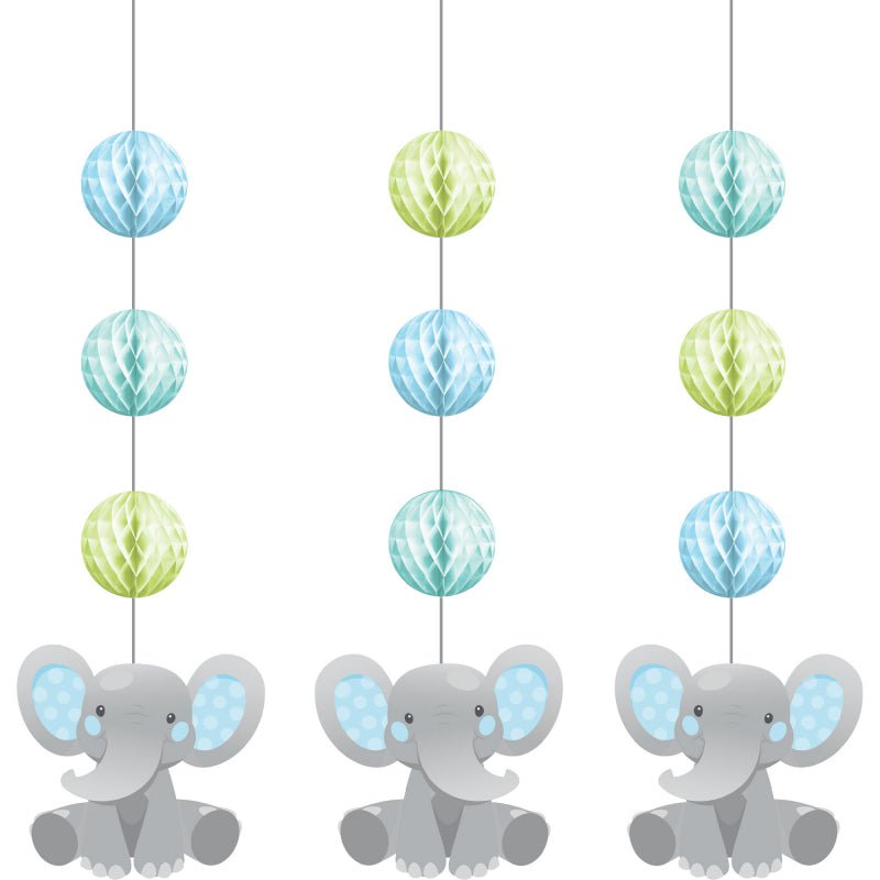 Enchanting Elephant Blue Hanging Honeycomb & Cutouts Decorations 3 Pack Payday Deals