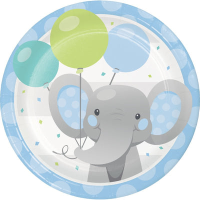 Enchanting Elephant Blue Lunch Plates Paper 8 Pack