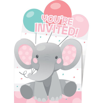 Enchanting Elephant Pink Invitations Pop-Up 8 Pack