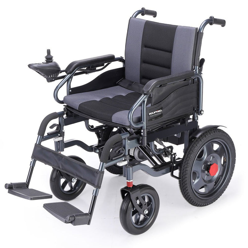 EQUIPMED Electric Wheelchair Folding Motorised Power Mobility Scooter Lightweight, Black/Grey Payday Deals