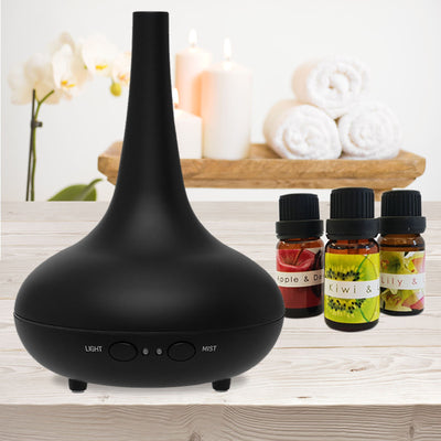 Essential Oil Diffuser Ultrasonic Humidifier Aromatherapy LED Light 200ML 3 Oils 15 x 15 x 20cm Black Payday Deals