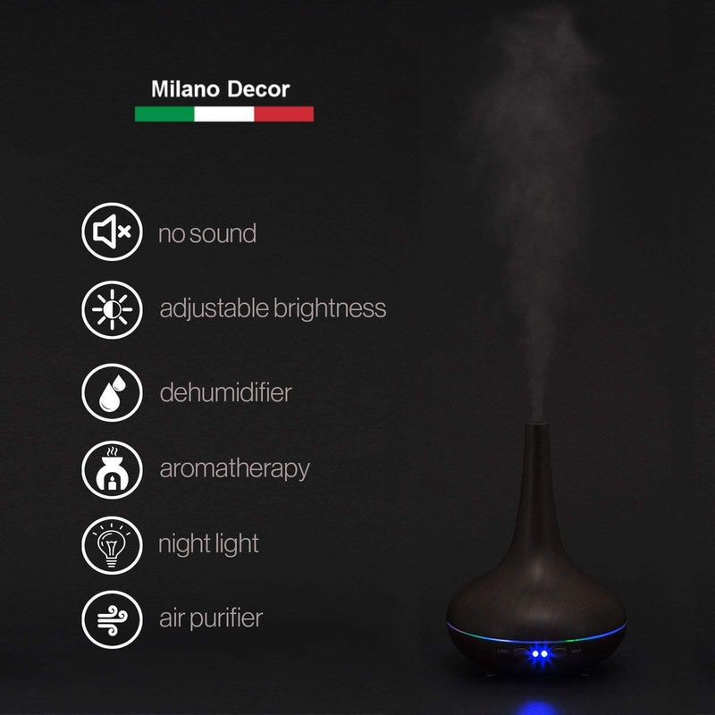 Essential Oil Diffuser Ultrasonic Humidifier Aromatherapy LED Light 200ML 3 Oils 15 x 15 x 20cm Dark Wood Grain Payday Deals