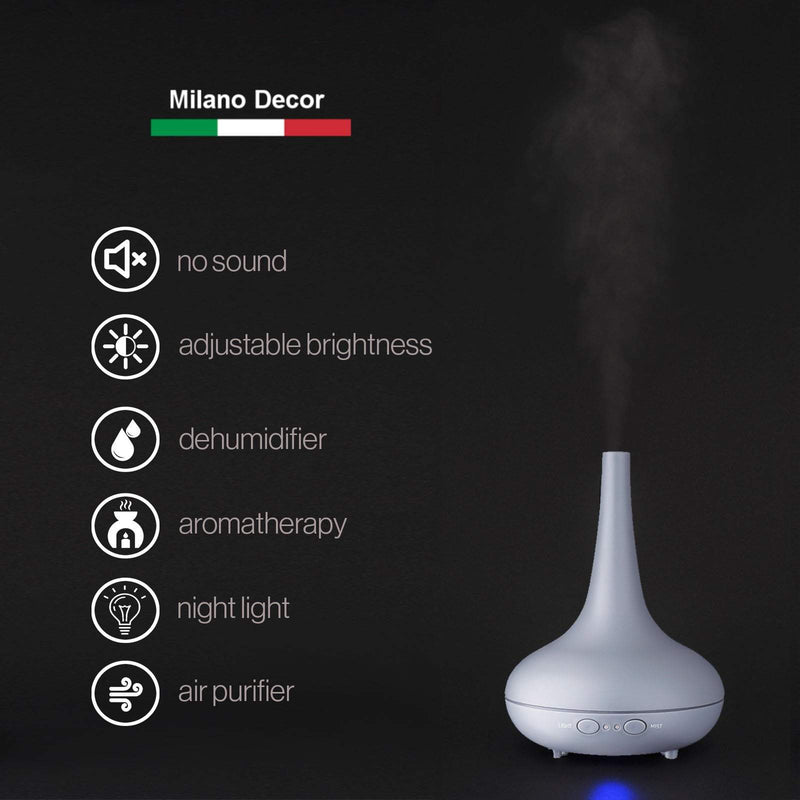 Essential Oil Diffuser Ultrasonic Humidifier Aromatherapy LED Light 200ML 3 Oils 15 x 15 x 20cm Matte Grey Payday Deals