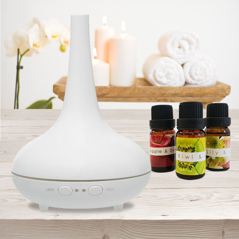 Essential Oil Diffuser Ultrasonic Humidifier Aromatherapy LED Light 200ML 3 Oils 15 x 15 x 20cm White Payday Deals