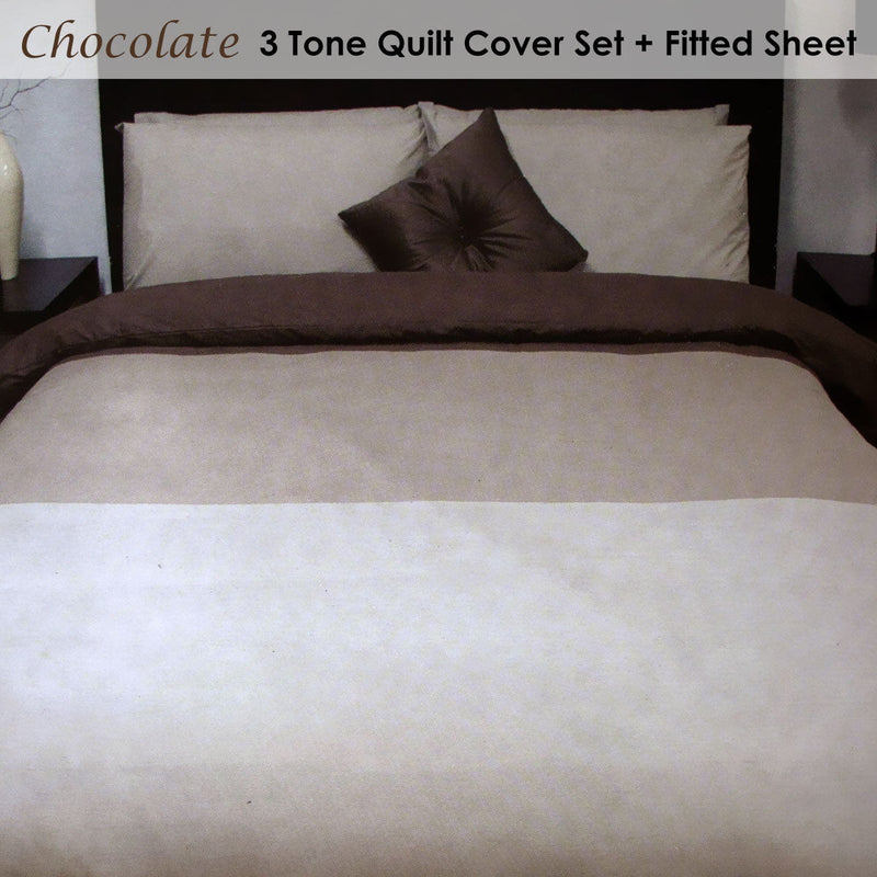 Essentially Home Living Chocolate 3 Tone Quilt Cover Set + Fitted Sheet Queen Payday Deals