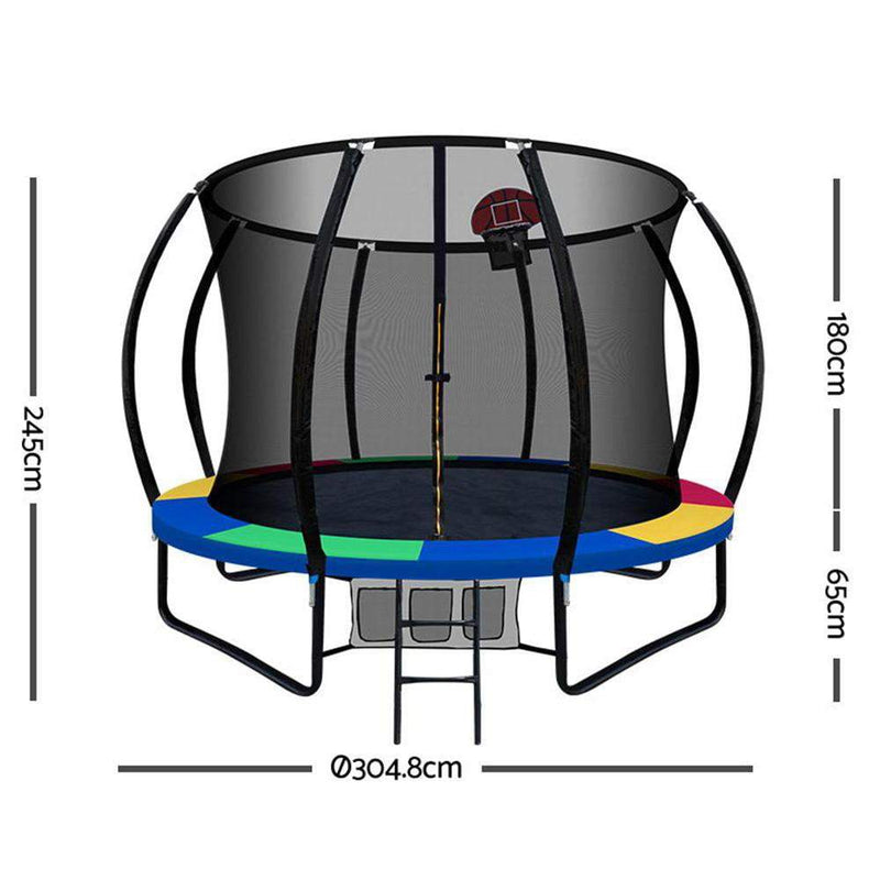 Everfit 10FT Trampoline With Basketball Hoop - Rainbow