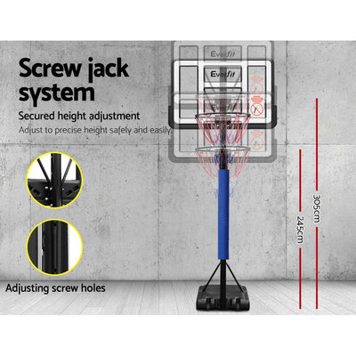 Everfit 3.05M Basketball Hoop Stand System Ring Portable Net Height Adjustable Blue Payday Deals