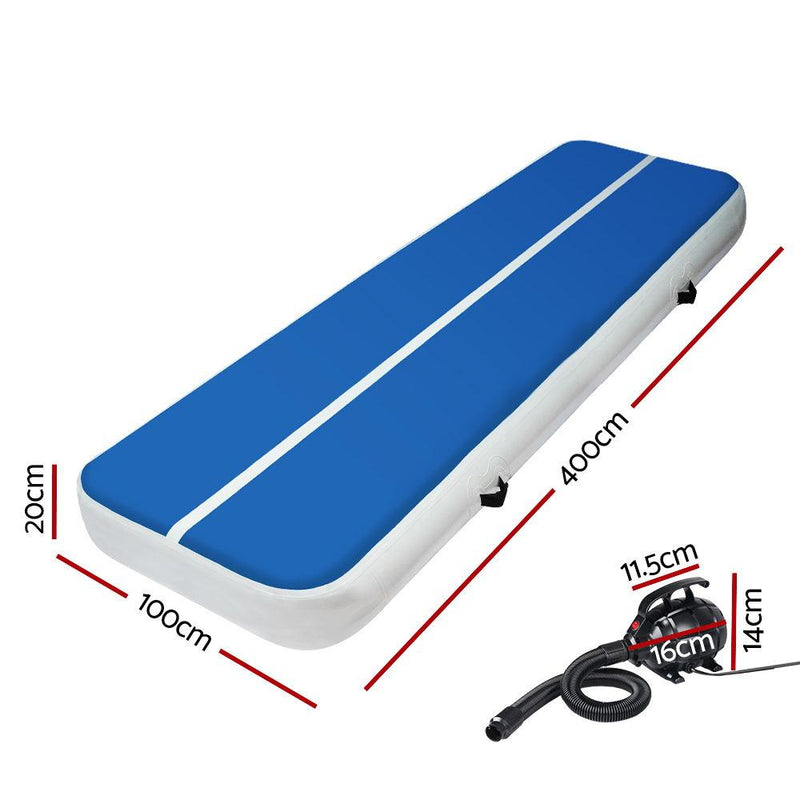 Everfit 4X1M Inflatable Air Track Mat 20CM Thick with Pump Tumbling Gymnastics Blue Payday Deals