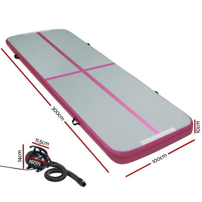 Everfit GoFun 3X1M Inflatable Air Track Mat with Pump Tumbling Gymnastics Pink Payday Deals