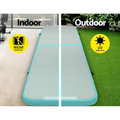 Everfit Inflatable Air Track Mat Gymnastic Tumbling 3m x 50cm - Mint & Grey