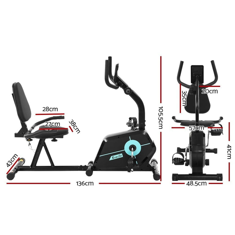 Everfit Magnetic Recumbent Exercise Bike Fitness Cycle Trainer Gym Equipment Payday Deals